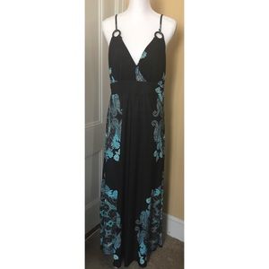 Black & Teal Paisley Maxi Dress